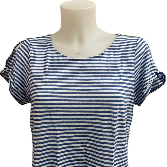 J.Jill Linen Blend Short sleeve Top with Twist Sleeve,opal blue sz small petite - Picture 3 of 10